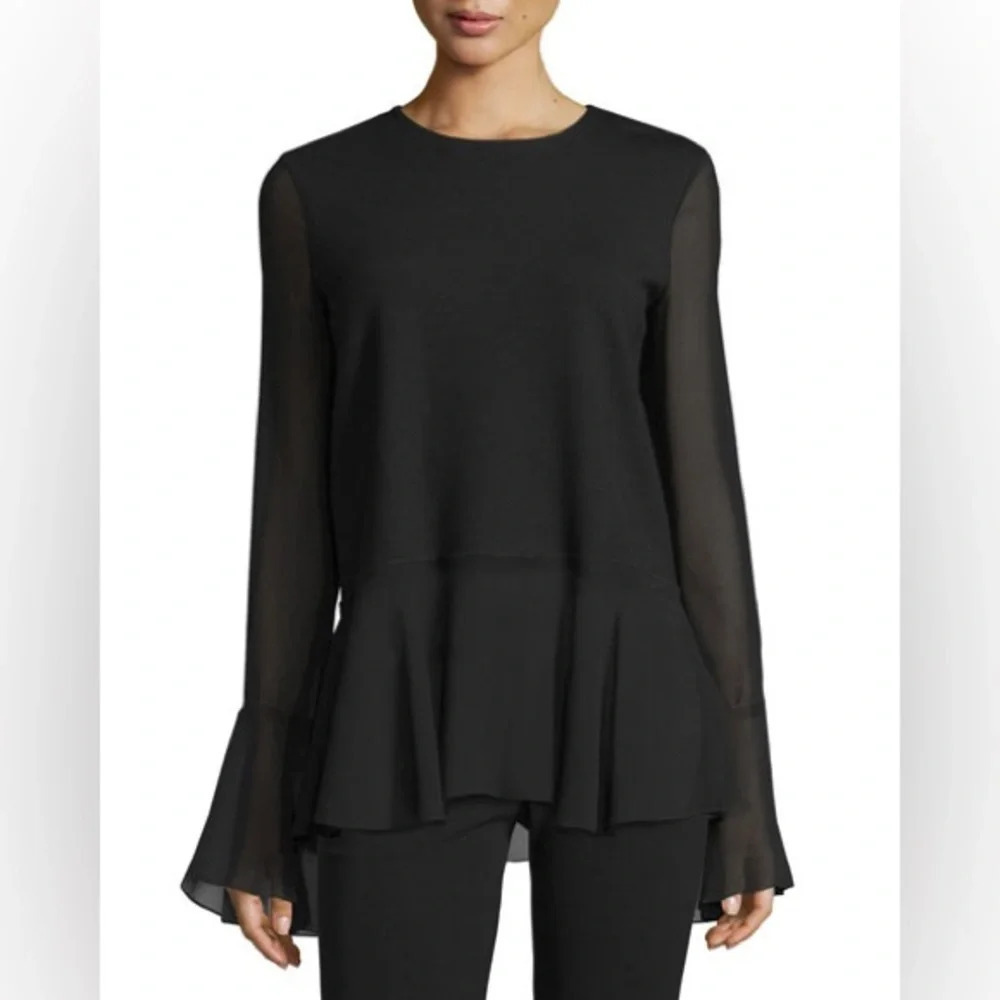 NWT Theory Lexanda C Idol Bell-Sleeve Peplum Top, Black size Large